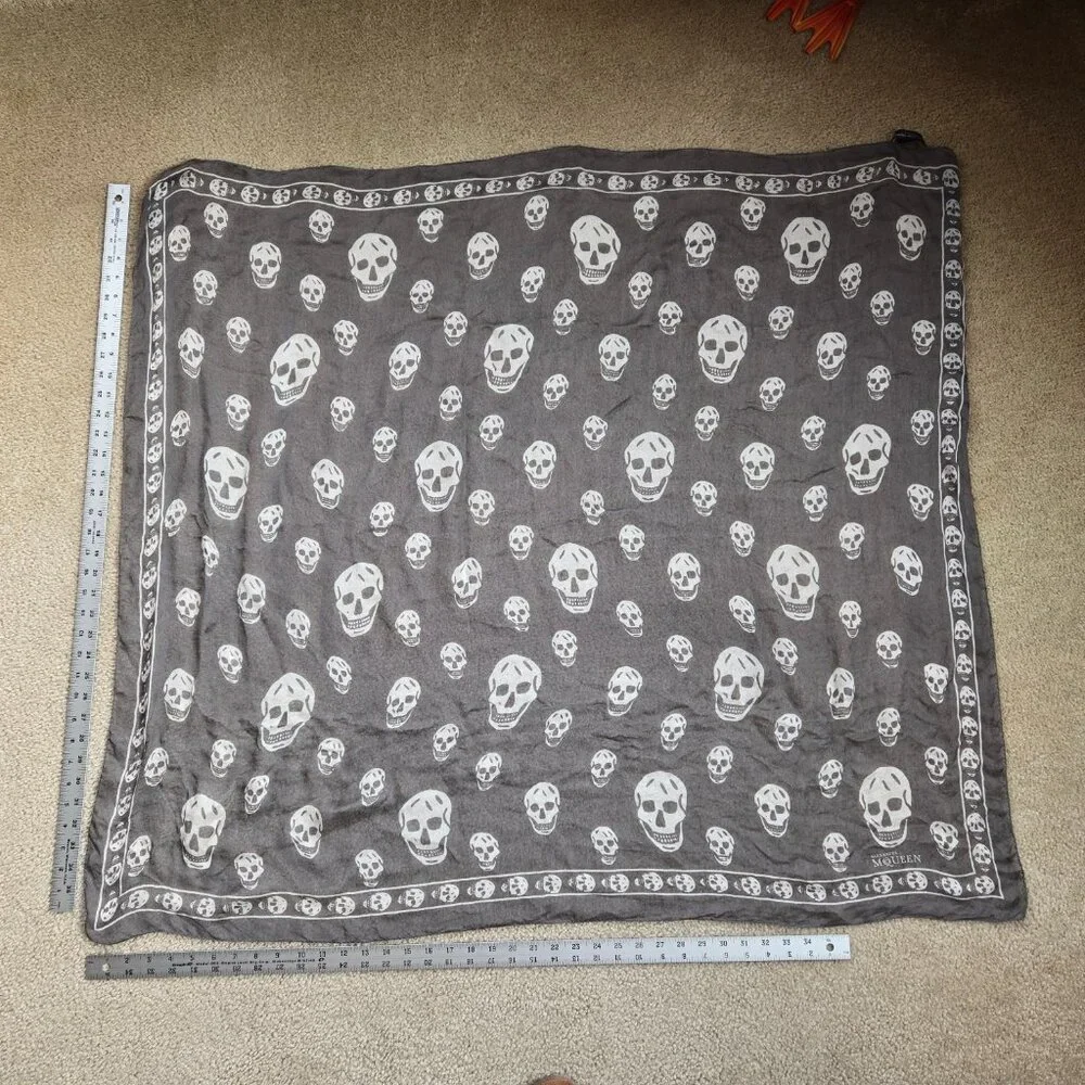 Alexander McQueen Silk Skull Scarf Dark Grey